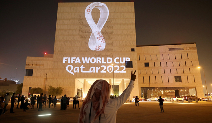 Weltmeisterschaft 2022 logo auf Gebäude
